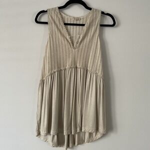 POL Cream Sleeveless V-Neck Peplum Tunic